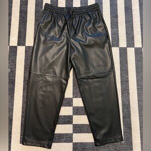 Zara Black Faux Leather Pants with Drawstring Size Large